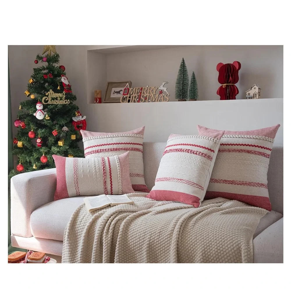 Red Christmas Pillow Covers Cotton SQUARE 18x18” (2-pack)